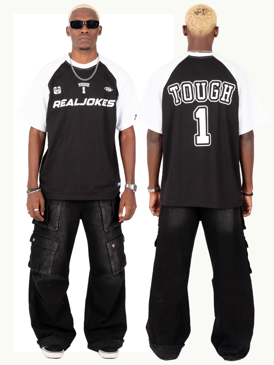 TOUGH1 - BLACK SHIRT (WHITE SLEEVES)