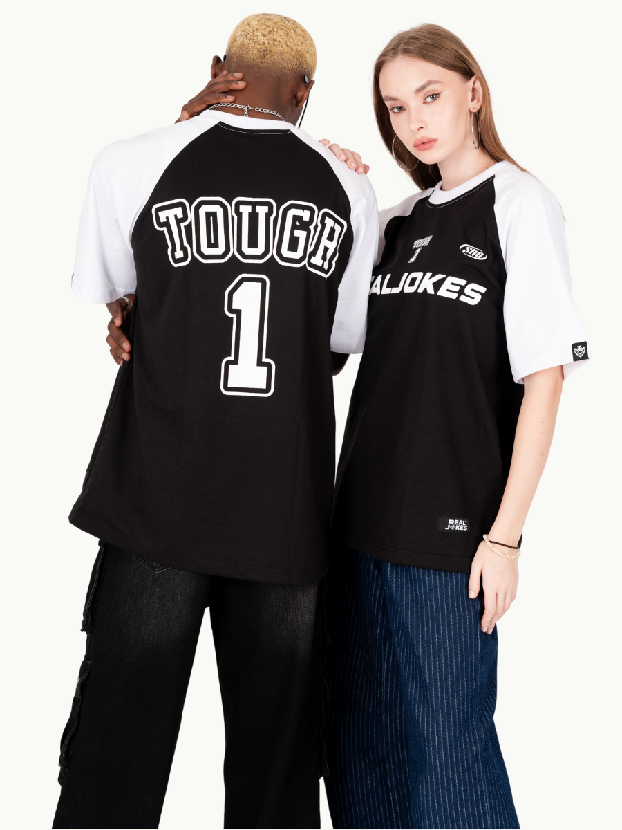 TOUGH1 - BLACK SHIRT (WHITE SLEEVES)