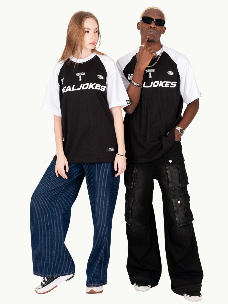 TOUGH1 - BLACK SHIRT (WHITE SLEEVES)