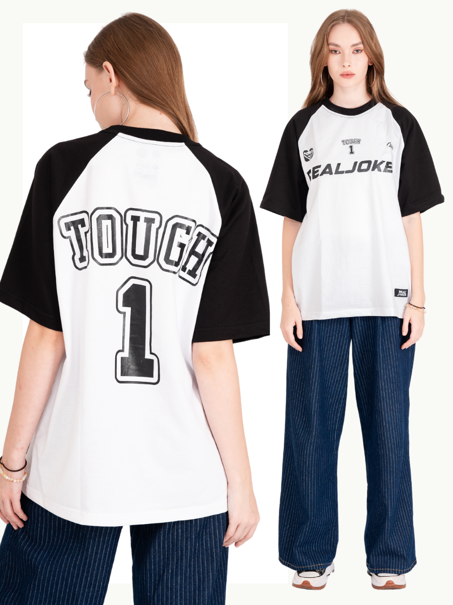 TOUGH1 - WHITE SHIRT (BLACK SLEEVES)
