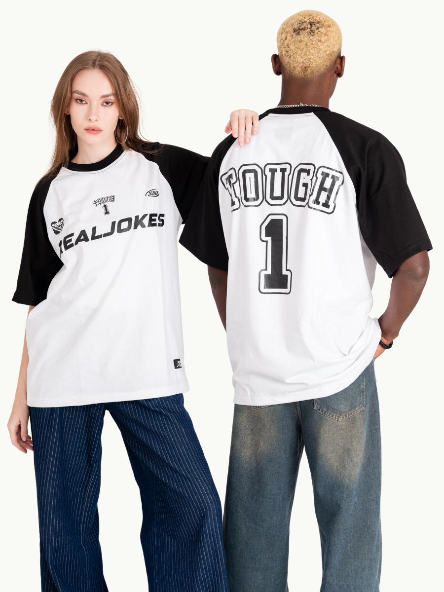 TOUGH1 - WHITE SHIRT (BLACK SLEEVES)