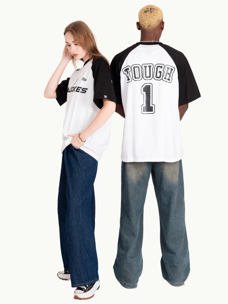 TOUGH1 - WHITE SHIRT (BLACK SLEEVES)