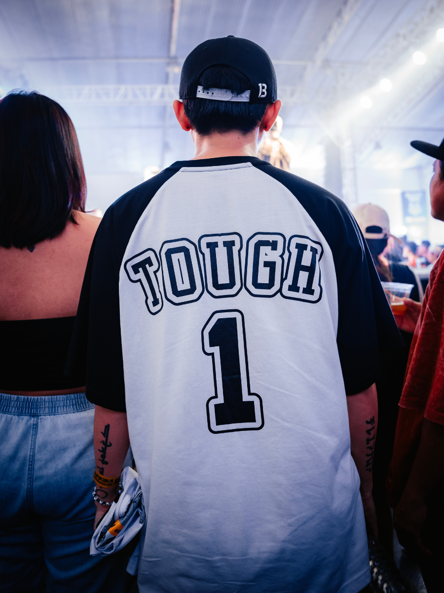 TOUGH1 - WHITE SHIRT (BLACK SLEEVES)